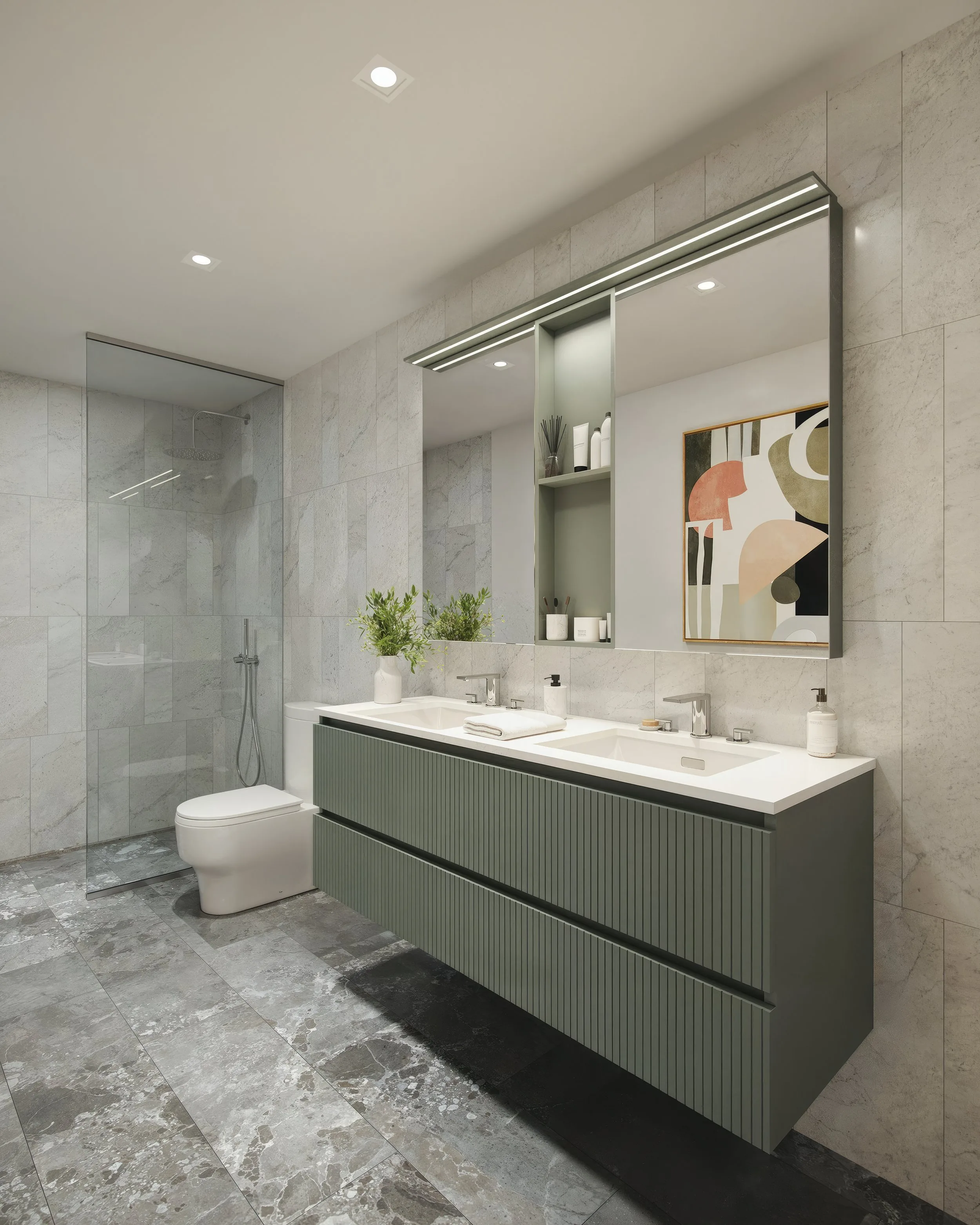 Primary bath in Italian marble with Kohler fittings