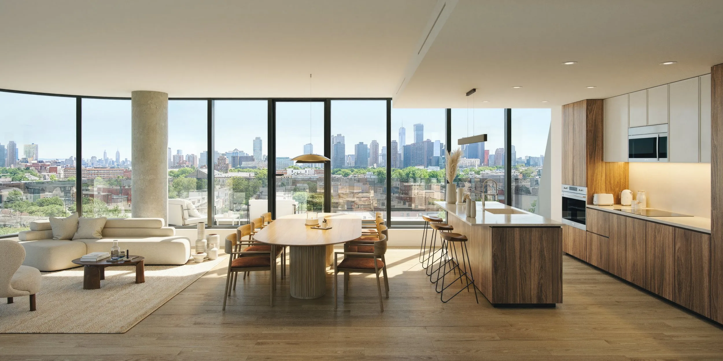 Meson's kitchen with island seating and quartz counters